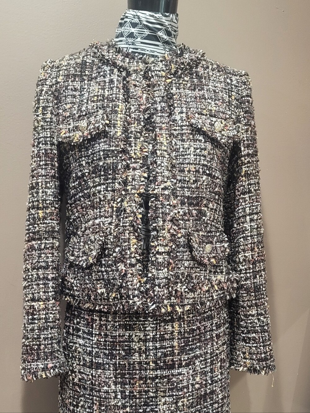 Preston & York Geri Tweed Fringe-Trim Suit Blazer